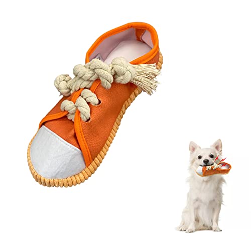 Andiker Juguete para masticar para perros, duradero en forma de zapato con squeakers para reducir el aburrimiento y consumir energía adicional Juguete interactivo para masticar cachorros (naranja)