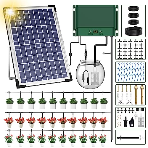 AnseTo Sistema de Riego Solar para Jardín, Kit Riego por Goteo Automatico con Tubo de Agua Exterior, Temporizador Riego por Goteo Solar para Vacaciones Terrazas de Balcones Macetas Césped Plantas