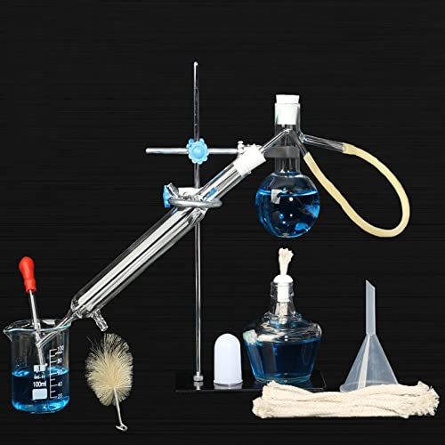 Aparato de destilación de aceites Esenciales de Laboratorio Destilador de Agua Purificador Kits de cristalería Destilación casera Destilador de Alcohol Equipo de Experimento químico con Tubo de cond