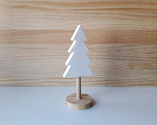 Árbol de Navidad de madera en blanco y pino natural de diseño escandinavo - Altura: 20,5 cm - Decoración para el hogar de estilo nórdico