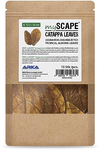 ARKA mySCAPE-CATAPPA Leaves | Hojas de Almendro de mar | 12,5-16 cm | 10 Unidades | Purificador de Agua Natural y suplemento nutricional para Peces y gambas en acuarios de Agua Dulce | Alimento para