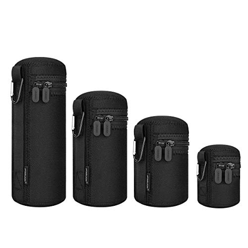 Arvok Fundas para Set de Objetivos, Estuches Protectores para Lentes Resistentes al Agua, para Objetivos de cámara DSLR, para Lentes de cámara de 4 tamaños para Nikon, Tamron, Sigma, Pentax, Sony