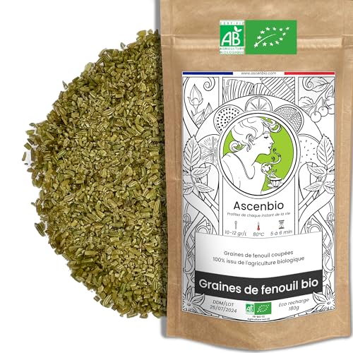 Ascenbio ✿ Semillas de hinojo orgánicas ✿ Té de hierbas digestión, lactancia y lactancia ✿ 180 g a granel ✿ Preparado y envasado en Francia ✿ Embalaje biodegradable