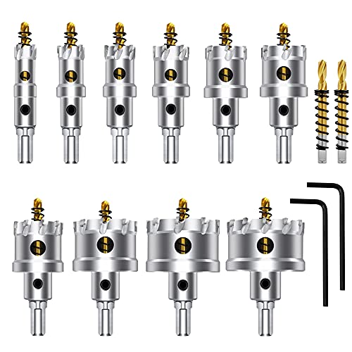 ASNOMY 12pcs Sierra de corona de TCT para metal. 16-54 mm Brocas Corona Perforadora, Fresas a taza para sierra de dientes, brocas perforadoras para metal, acero inoxidable, madera, plástico