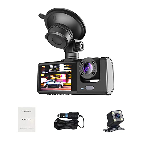 Aumotop 1080P DVR Dashcam Cámara Coche, Camara Coche Vigilancia, Frontal e Interior y Trasera, 2 Pulgadas Pantalla, Soporte de Visión Nocturna Grabación en Bucle Bloqueo de una tecla