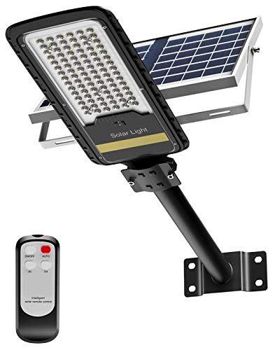 AWANFI 80W LED Farola Solar Exterior con Panel Solar, 6500K 84LEDs Farolas Solar Exterior Potente con Control Remoto, IP67 Luces Exterior Solar para Jardín, Caminos, Entrada