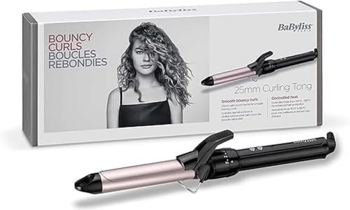 BaByliss C325E Tenacilla de pelo de 25 mm, 10 ajustes de temperatura, moldeador de pelo, cable profesional giratorio, recubrimiento Sublim Touch con punta fría de agarre, Color Negro/ Rosa