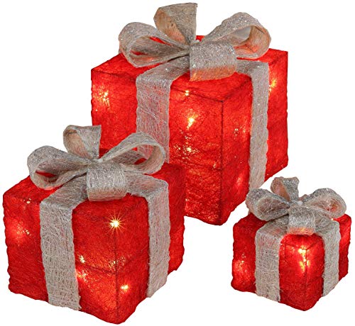 ¡Bambelaa! Cajas de Regalo Led Decoración con Luz - Set de 3 incl. Función Temporizador - Decoración Navideña Decoración Navideña Iluminación (Rojo)