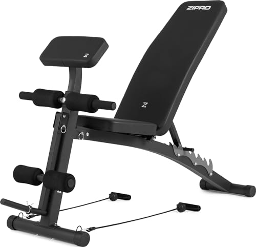 Banca de Pesas Zipro Volume: Banco de Fitness con Respaldo Ajustable de 6 Posiciones y Curlpult de 2 Posiciones, Equipos de Ejercicio en Casa con Cables y Banco Multifuncional, Soporta 230kg