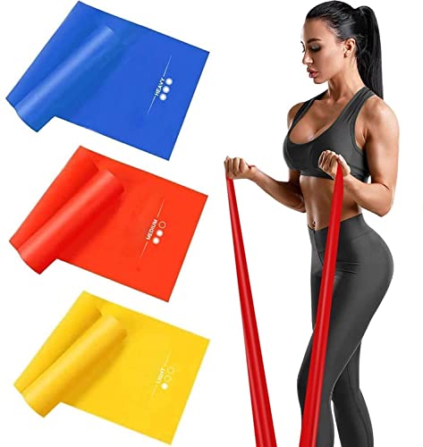 Bandas Elasticas Fitness[Set de 3] 1.5M /1.8M /2M,Cintas Elasticas con 3 Niveles de Resistencia, Pilates, Crossfit, Estiramientos, Musculacion, Piernas, Brazos, Fuerza…