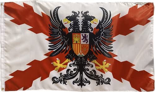 Bandera de los Tercios españoles con el águila bicefala con el aspa de borgoña o bandera de san andrés de fondo