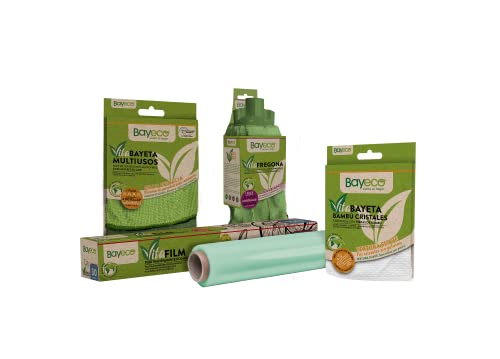 Bayeco - Pack Vita - Incluye: VitaFregona, VitaBayeta multiusos, VitaBayeta bambú para cristales y rollo VitaFilm - Productos de la gama Vita para una Higiene Sostenible