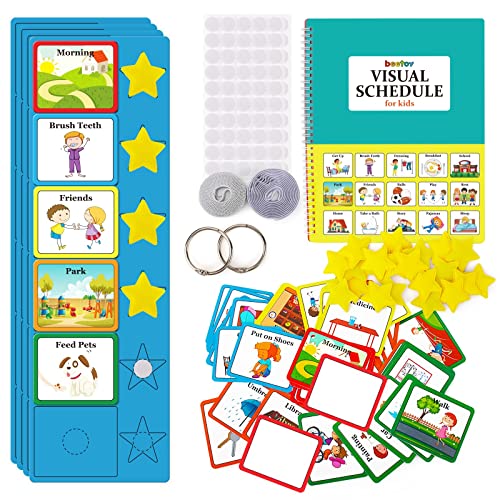 beetoy Horario visual, tarjetas de horario visual para niños con autismo, tabla de tareas del hogar, tarjetas de rutina, materiales de aprendizaje para autismo con 1 libro de horarios y 30 estrellas beetoy Horario visual, tarjetas de horario visual para niños con autismo, tabla de tareas del hogar, tarjetas de rutina, materiales de aprendizaje para autismo con 1 libro de horarios y 30 estrellas