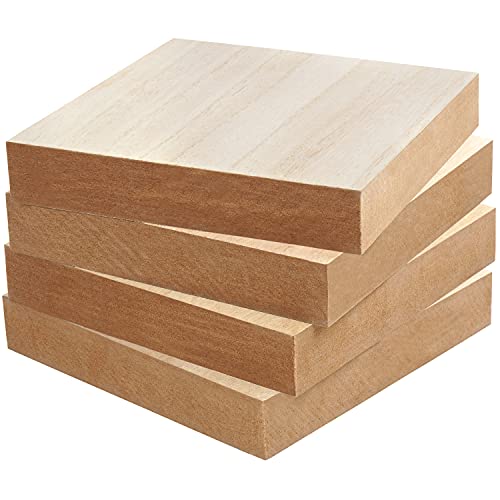 Belle Vous Tablero Madera DM Cuadrada Sin Acabado (Pack de 4) 15 x 15 x 2,5 cm - Maderas para Manualidades en Blanco y Gruesas para Decoración del Hogar, Manualidades, Pintura y Pirograbado