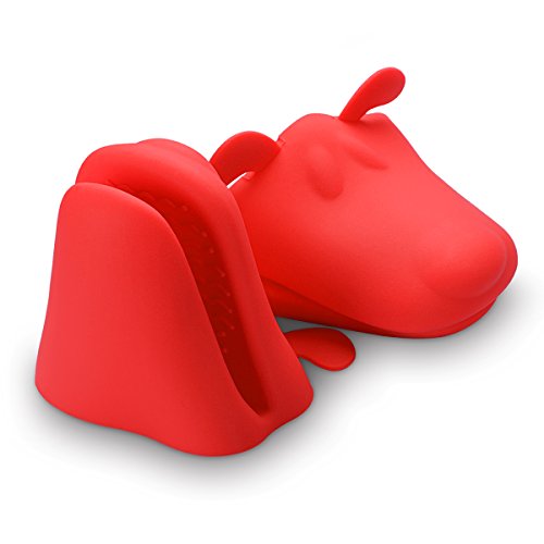 Belmalia 2x Tomaollas, Agarraderas, Manoplas para Horno de Silicona, Resistente al Calor, Motif: Perro Rojo