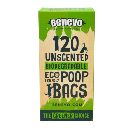 Benevo Bolsas biodegradables para excrementos (120 bolsas). Bolsas compostables para excrementos de perro. Bolsas ecológicas desechables sin plástico. Bolsas ecológicas con certificación EN13432.