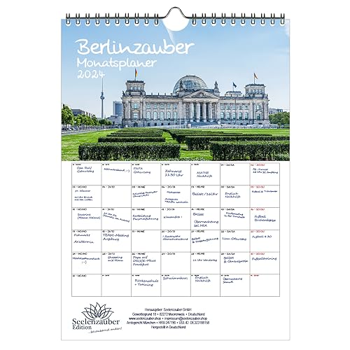 Berlinzauber Planer - Calendario DIN A4 para 2024 Berlín, vacaciones, viajes, capital de Alemania, juego de regalo, contenido: 1 calendario, 1 tarjeta de Navidad (2 piezas en total)