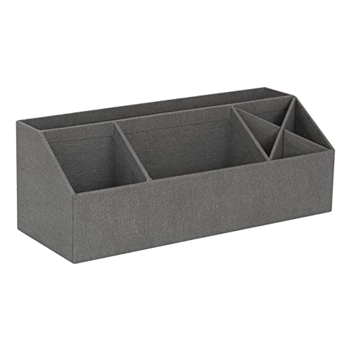 Bigso Box of Sweden Organizador de escritorio con 4 compartimentos – Bandeja clasificadora para notas, clips, bolígrafos, etc. – Caja dividida de tablero de fibras y papel con aspecto de lino – gris
