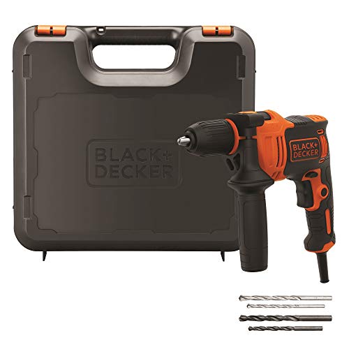 BLACK+DECKER BEH710K Taladro Percutor con Cable 710W Portabrocas 13mm Empuñadura lateral Incluye 4 Brocas y Maletín Naranja/Negro