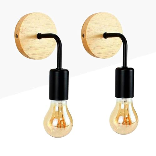 B·LED BARCELONA LED Pack 2x Lámpara De Pared Industrial Retro, Lámpara De Pared Interior, De Metal Retro Madera, Decoración De Estilo Rural, Adecuada para Bares Familiares, Cafés Y Hoteles