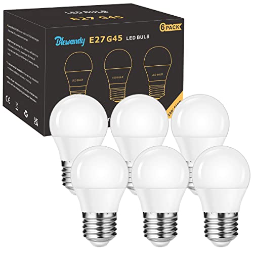 Blewandy E27 Bombilla LED Luz Calida G45 Lámpara LED 5W Bajo Consumo E27, Equivalente a 40W, 3000K, 500LM Bombillas LED, No Regulable, Angulo de haz de 280°- 6 Unidades