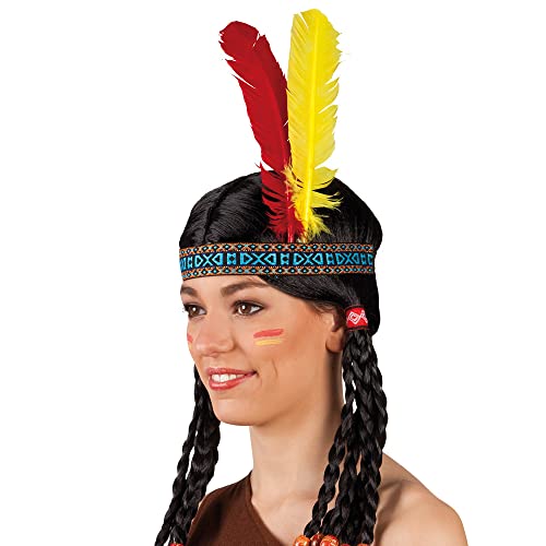 Boland 44136 - Diadema india con plumas, cinta elástica para el pelo, vaquero, western, apache, carnaval, halloween, disfraces, fiesta temática