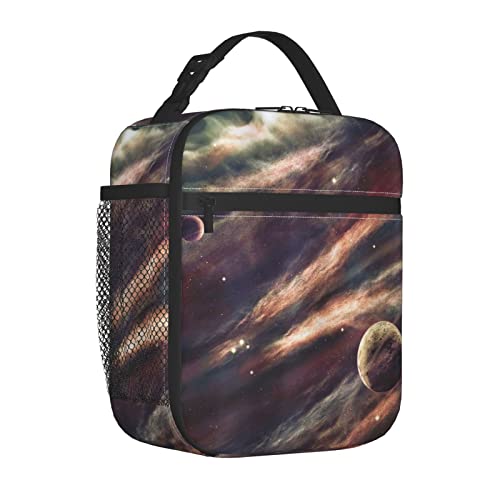 Bolsa de almuerzo portátil para mujeres/hombres con aislamiento, planetas sobre la nube de gas espacio místico estrella, caja de almuerzo aislada reutilizable para oficina, trabajo, escuela, picnic,