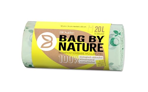 Bolsas de basura biodegradables de 20L con asa: 56 unidades, Made in Germany, resistentes al desgarro, 100% compostables en menos de 6 semanas, 100% neutras en CO2, también disponibles en 6L, 10L, 30L