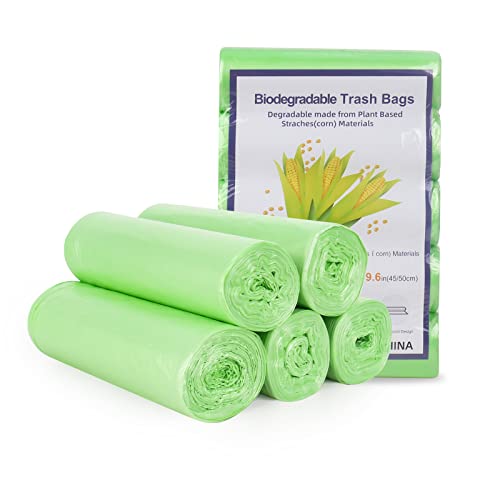 Bolsas de basura orgánicas, 100 unidades, 5 rollos, ecológicas, compostables, para cocina, oficina, salón (verde, 50 x 60 cm)