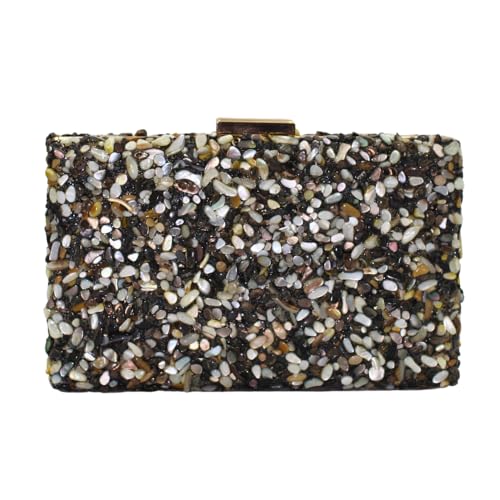 Bolso Cartera de Fiesta Negro con Cadena para Colgar, Bolso de mano Estilo Clutch de Pedrería