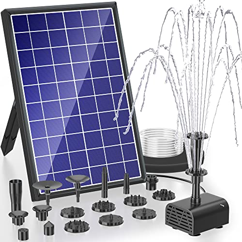 Bomba de agua de fuente solar Biling 7W, Con 3000mAh batería 1.5m tubería con 6 Estilo, Bomba de agua de estanque solar 132.1GPH, para jardín baño de pájaros, pecera, estanque pequeño