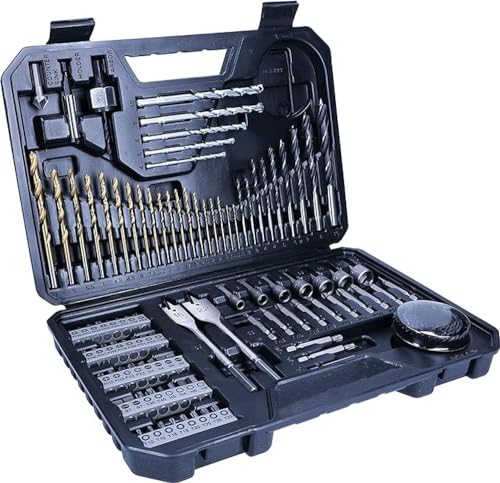 Bosch Profesional 103 uds. Set de brocas y puntas atornillar titanio (para madera, mampostería metal, incluye sierras corona fresadoras planas, accesorios para taladro destornillador)