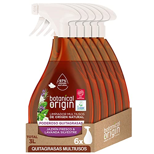 Botanical Origin - Limpiador Multiusos Quitagrasas Ecológico, Fragancia Jazmín Fresco y Lavanda Silvestre - Pack de 6 x 500 ml