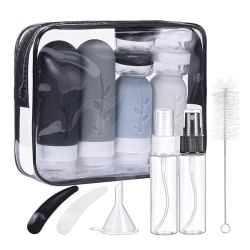 Botellas de Viaje Silicona 16 Pack, Mezzar Juego de Botes Viaje Rellenables, Kit Viaje Avion Botellas Viaje para Gel, Champús, Lociones y Líquido, Sin BPA (Negro)