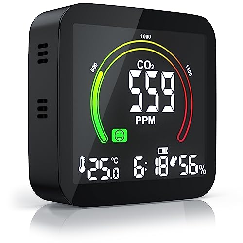Brandson - Detector de CO2 Controlador de Calidad del Aire NDIR Sensor de dióxido de Carbono, medición PPM Co2 Pantalla Humedad Ambiente Alarma, Reloj, termómetro de Temperatura, higrómetro