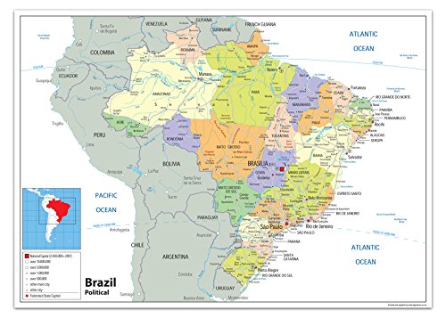 Brasil Mapa Político – Papel laminado [ga] A2 Size 42 x 59.4 cm