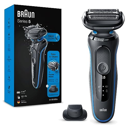 Braun Series 5 Afeitadora Eléctrica Hombre, Máquina de Afeitar Barba con Recortadora De Precisión EasyClick, EasyClean, en Seco y Mojado, Recargable, Inalámbrica, 51-B1200s, Azul