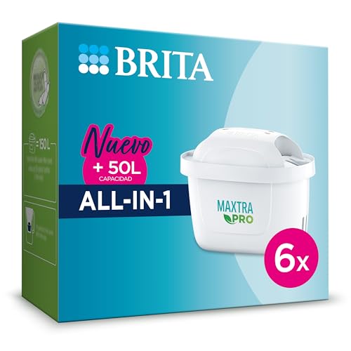 BRITA Cartucho de filtro de agua MAXTRA PRO All-in-1 pack 6 NUEVO - Recambio original BRITA que reduce las impurezas, el cloro, los pesticidas y la cal para obtener agua del grifo con mejor sabor