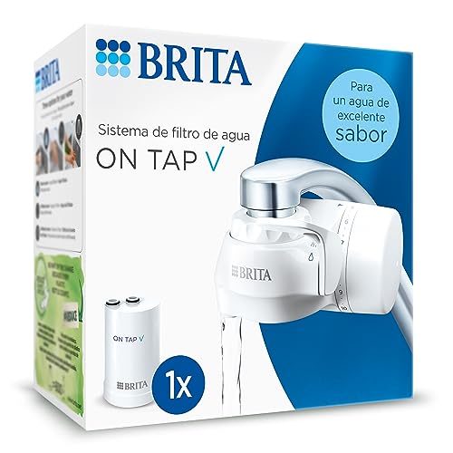 BRITA ON TAP V Sistema de filtro de agua, incl. 1 cartucho filtrante: agua sostenible de buen sabor directamente de tu grifo, reduce las micro partículas, metales y sustancias que afectan el sabor