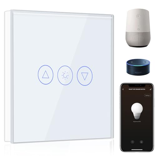 BSEED Interruptor de Atenuador Inteligente Blanco,WIFI Interruptor regulador de luz compatible con Amazon Alexa y Google Home,Control de APP y Función de Temporizador,Interruptor de luz inteligente