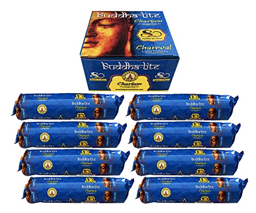 Buddha Tabletas de Carbón para Incienso, Quemador, Cachimba, Incensario, Narguile, Shisha, Hookah. Muy Duraderos, Encendido Rápido, Uso Doméstico, 8 Paquetes de 10 Uds x 33 mm de Diámetro