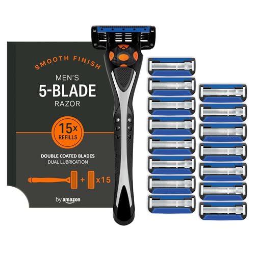 by Amazon Maquinilla de afeitar para hombre de 5 hojas con 15 recambios, Juego de 17 piezas