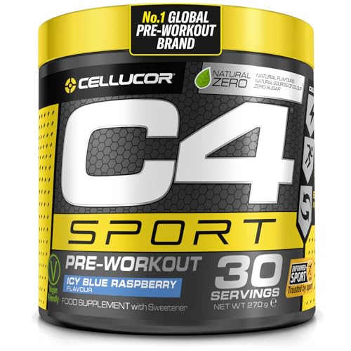 C4 Sport - Suplemento en polvo para preentrenamiento - Frambuesa azul | Bebida energética para antes de entrenar | 135 mg de cafeína + beta alanina + creatina | 30 raciones