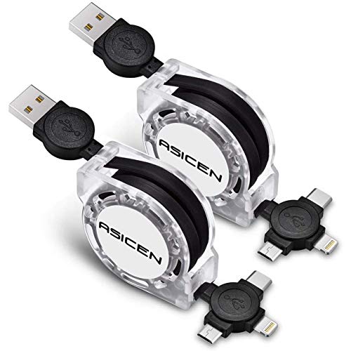 Cable de carga multirrápida 3A Paquete de 2 Cable de transferencia de datos retráctil 3 en 1 de 1 m a Micro USB tipo C para iPhone,iPad,iPod,Samsung Galaxy,Huawei,Nokia,LG,Pixl,Xiaomi,HTC,Ps4/5,GPs