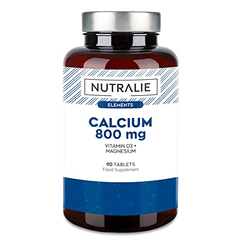 Calcio con Magnesio Vitamina D3-800mg de Carbonato de Calcio - Huesos, Dientes y Músculos - 90 Comprimidos Veganos Nutralie