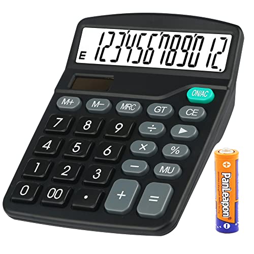 Calculadora, YEBMoo calculadora de Tabla de 12 dígitos con Gran Pantalla electrónica. Calculadora de energía Solar y Pilas AA, Color Negro (Calculator-Black)