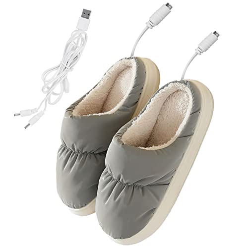 Caldera De Hueso De Aceituna Zapatillas calefactables Almohadilla calefactora Zapatos USB Almohadilla calefactora para cálidos Zapatillas calefactoras eléctricas frías Nevera Grande (Grey, One Size)