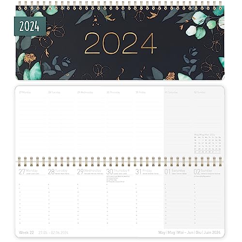 Calendario de escritorio semanal internacional 2024 en formato apaisado [Moonlight Blossoms] 1 semana 2 páginas | calendario semanal 29,5 x 10,5 cm | calendario de escritorio multilingüe