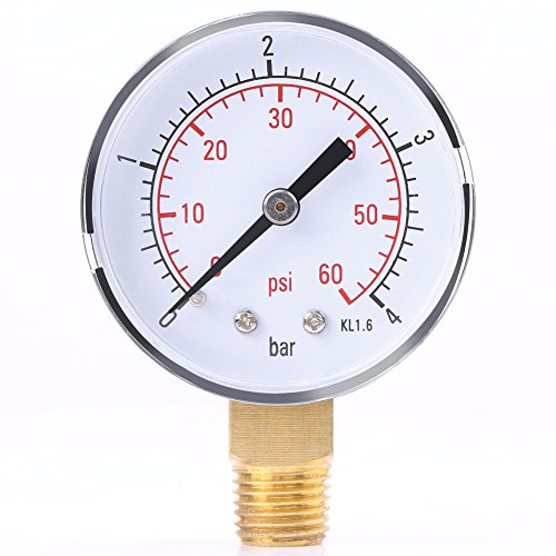 Calibrador de Presión, 0-4 bar / 0-60 psi Medidor de Presión de Metal Manómetro de Dial con Doble Escala para Aire, Agua, Aceite, y Otros Materiales no Corrosivos para el Latón, 1/4"NPT