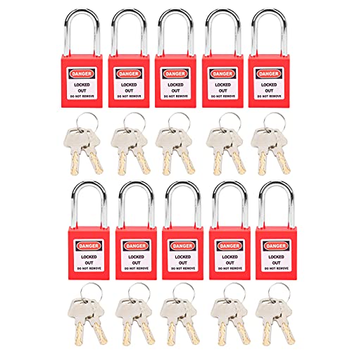 Candado de llave, bloqueo de consignación, candado de seguridad, juego de 10, llave diferente candado llave para astilleros de construcción (rojo)